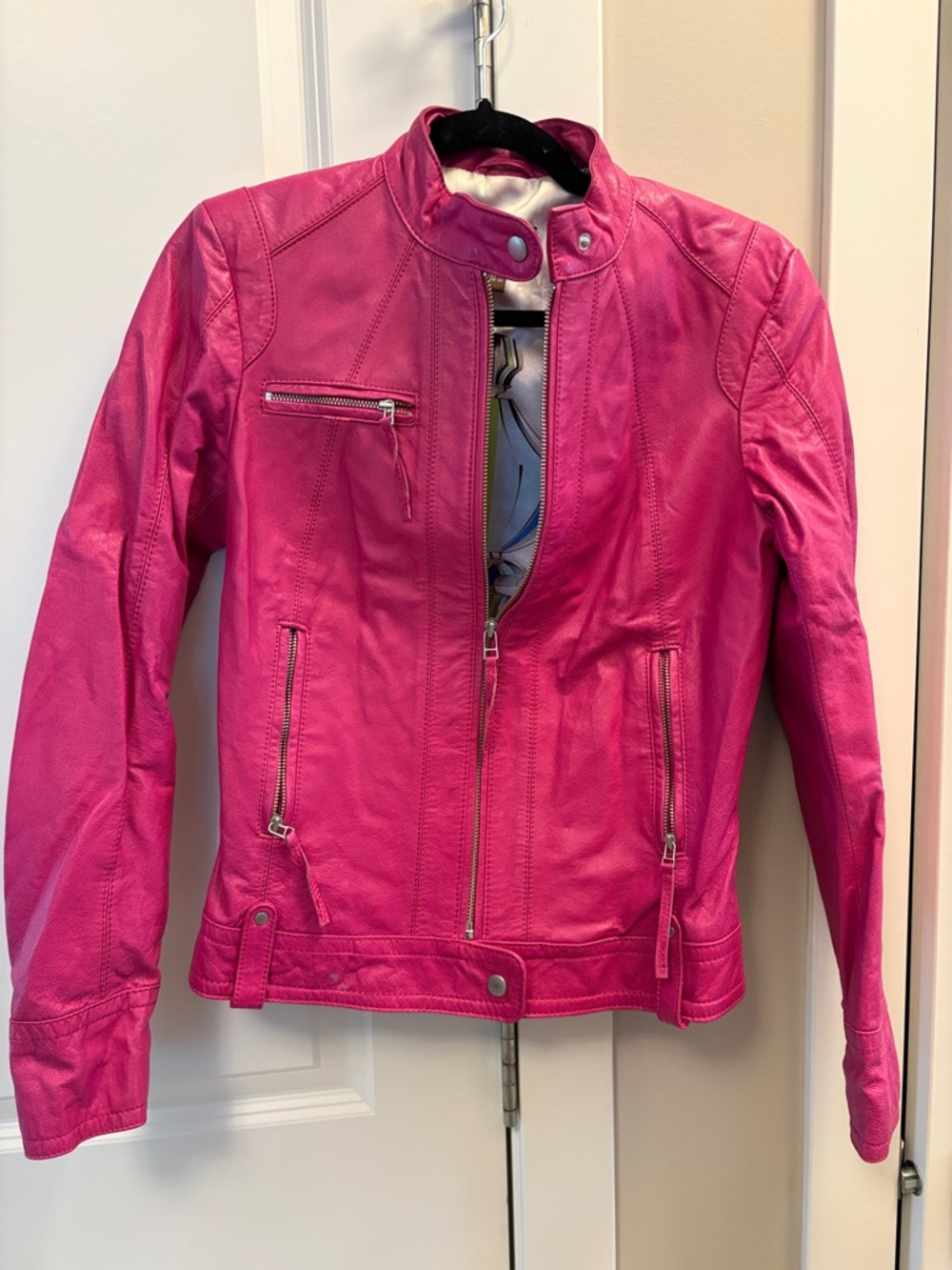 Danier Hot Pink Leather Moto Jacket